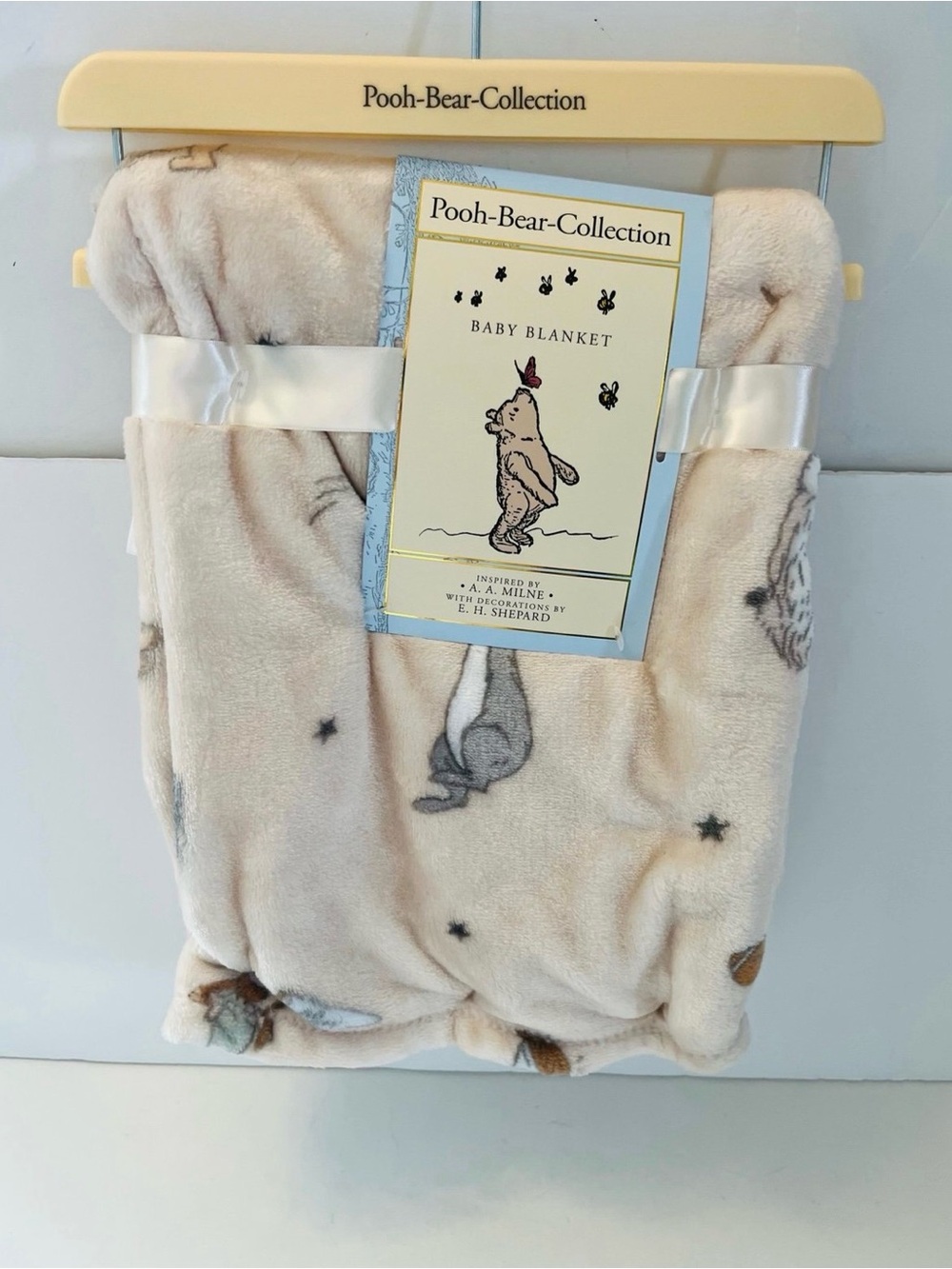 Winnie the Pooh Bear Collection Beige Baby Blanket Football Cheer Rabbit Owl
